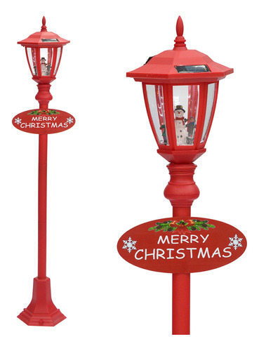 Poste Decorativo Luz Solar Vermelho Boneco De Neve 104cm