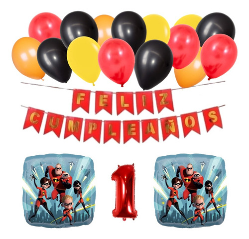 Pack Globos Los Increibles + Latex + Banderin. 