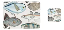 Comprar Set De 6 Individuales Y  6 Posavasos Para Mesa Peces 30x40