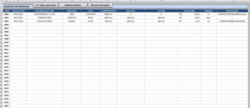 Planilha Excel - Cadastro De Clientes E Produtos + Orçamento