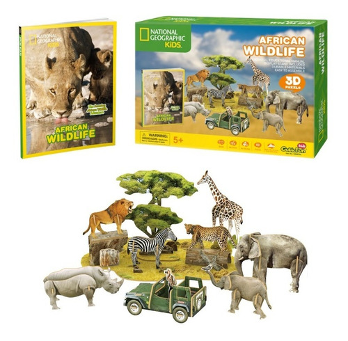 Puzzle 3d Natgeo Kids Original / Fauna Africana Con Revista