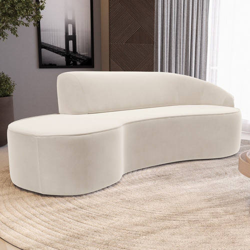 Sofá Living 3 Lugares 210cm Braço Dir Mozart Veludo Bege Cor Creme