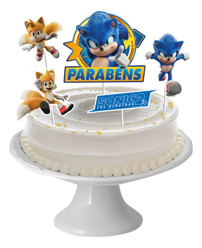 Topo De Bolo Topper Decoração Sonic Festa Aniversário 5pçs