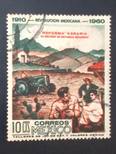 Timbre Postal México 10 Centavos Reforma Agraria 1910-1960