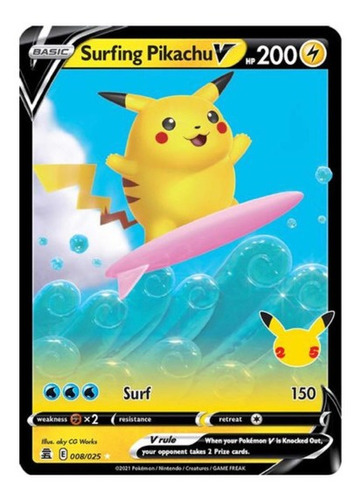 Pikachu V Surfing Celebrations Carta Pokémon+10 Cartas