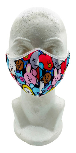 Cubrebocas Juvenil K-pop Tapabocas Bts Moda Bt21-cb-b Blanco Color BLANCO BT21 Talla CH