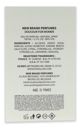 Perfume New Brand Douceur Eau De Parfum 100 Ml Para Mujer