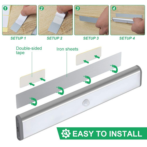 Motion Sensor De Luz Luces Del Gabinete, Usb Recargable 10 L