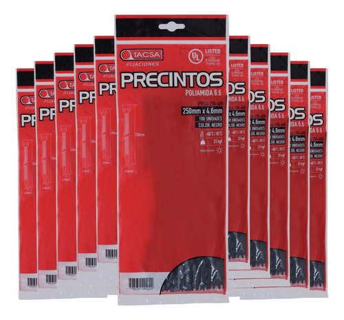 Precintos Prensacable Tacsa 250mmx4.6mm Negro X 1000 Un.