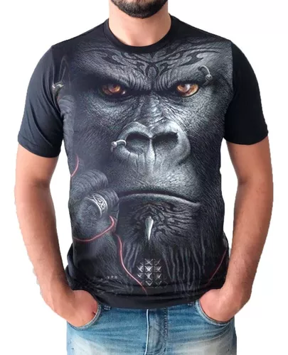 Camiseta Camisa Macaco Rosto 3d Animal - Y03