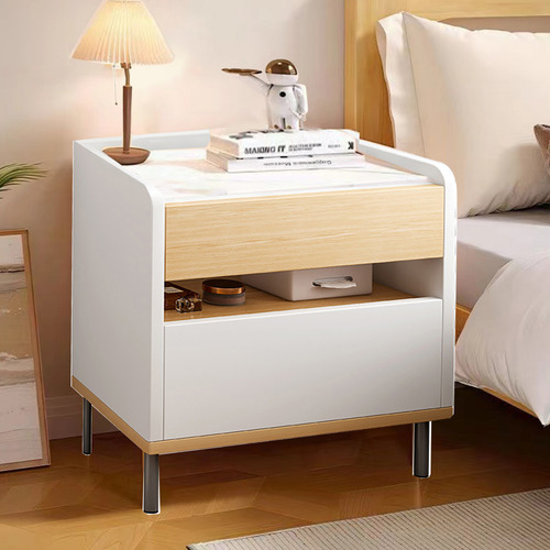Mesita De Noche buro recamara, Mesa Auxiliar Buros Modernos Con 2 Cajones, buros de madera sencillos Caqui,Patas de metal buro minimalista Lafulaifu Mesa De Noche Elegante,buros de madera modernos