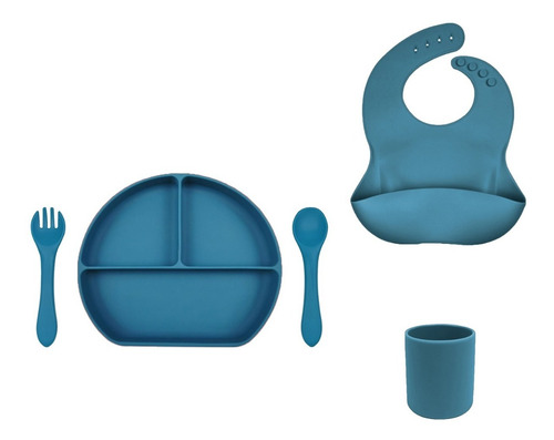 Plato Con Tapa + Cubiertos + Babero + Vaso