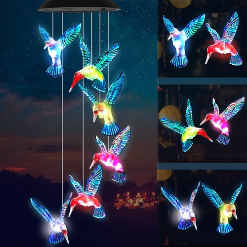 Imagen 2 de 10 de Campana De Viento De Luz Led Solar Multicolor Jardin Terraza