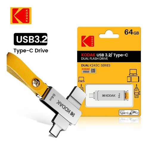 Disco flash Kodak 3.1 de 64 GB K243C Unidade flash USB Otg Dual Type C