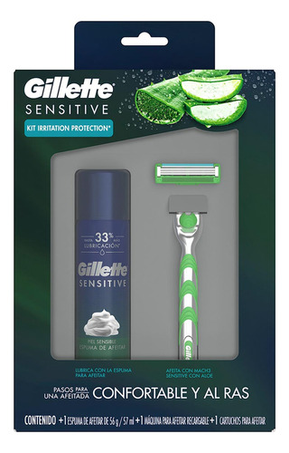 Máquina de Afeitar Gillette Sensitive 1 Mango + 1 Cartucho + Espuma Gillette 56g