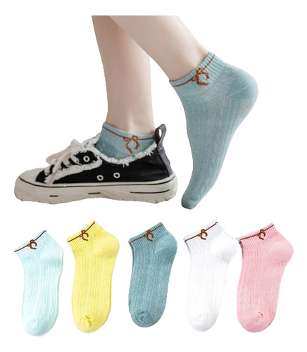 Lindos Calcetines Bowknot De 5 Colores Para Mujer