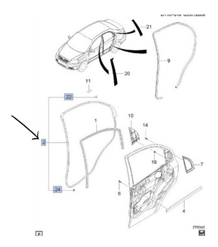 Goma Puerta Trasera Derecha Aveo Lt  Original Gm #96541715