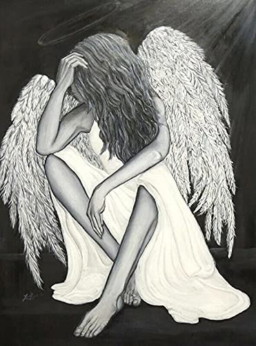 Kit Pintura Diamante 5d Blanco Negro Angel Girl Wing Diy X