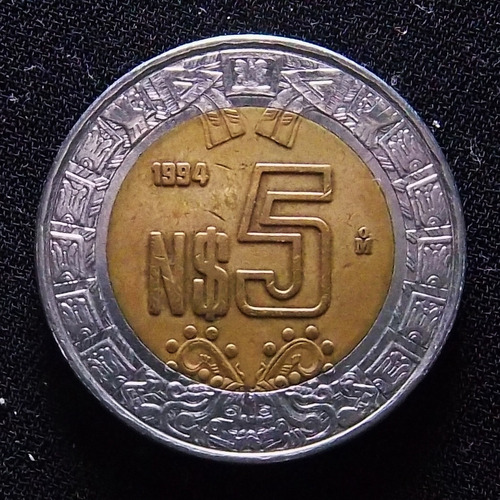 México 5 Nuevos Pesos 1994 Muy Bueno Escudo Nacional