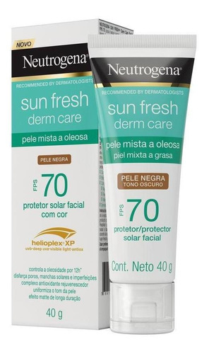 Protetor Solar Facial Pele Negra FPS 70 Neutrogena Sun Fresh Derm Care Bisnaga 40g