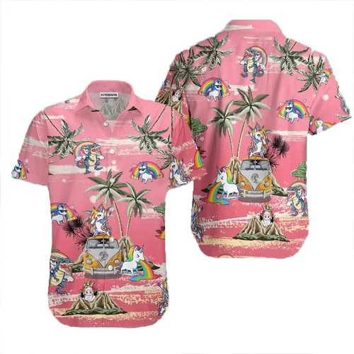 Ss Camisa Hawaiana Lindo Bebé Unicornio Tropical Rosa T569