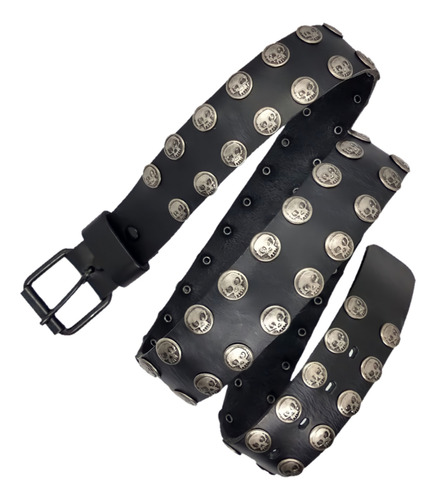 Cinturón De Cuero Con Calaveras, Chopper, Picos Negros Níque