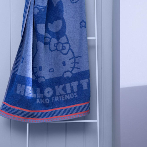 Toalha Fio Penteado Turma Hello Kitty Banho Azul - Artex Estampado