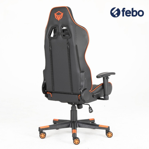 Silla de escritorio Meetion CHR14 MT-CHR14 gamer ergonómica negra y naranja con tapizado de cuero sintético