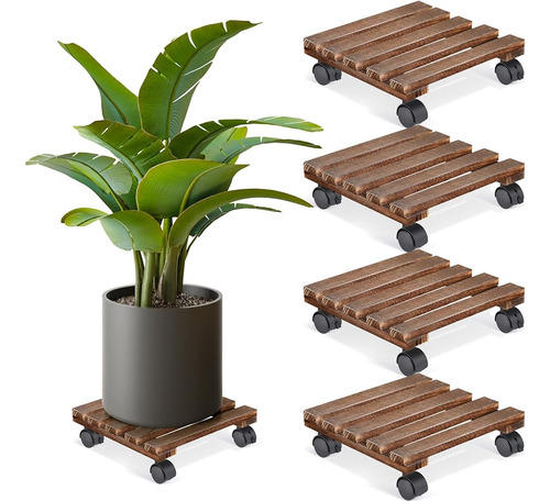 Chengu 4 Pack Soporte De Planta Con Ruedas Madera Soporte De