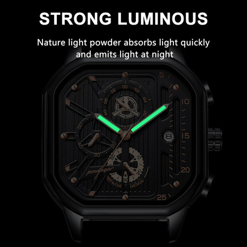 Imagen 6 de 7 de Reloj Cronógrafo Luminoso De Piel De Cuarzo Poedagar
