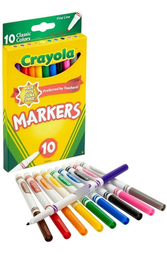 Crayola Markers 10 Piezas Plumones Delgados Punta Fina