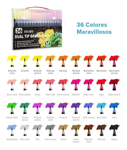 Marcadores Plumones Doble Punta Pincel Punto Fino 36 Colores