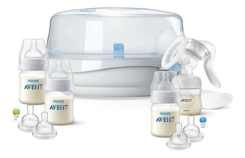 Philips Avent 6704440 Set Primeros Comienzos Anti-colic incluye esterilizador, extractor leche manual y 3 biberones anti cólicos