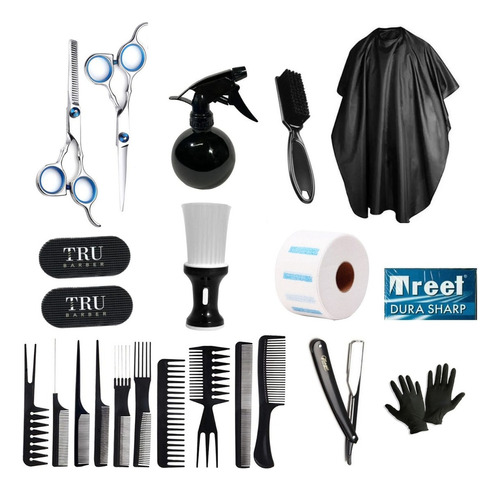 Kit Combo Barbería Tijeras Capa Set Peines Navaja Portatalco