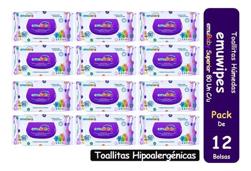 Toallas Húmedas Emubaby Superior Sin Tapa Pack 12x80unid