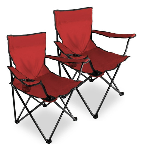 Kit 2 Sillas Plegables Para Camping Acampar Playa Portatil Color Rojo