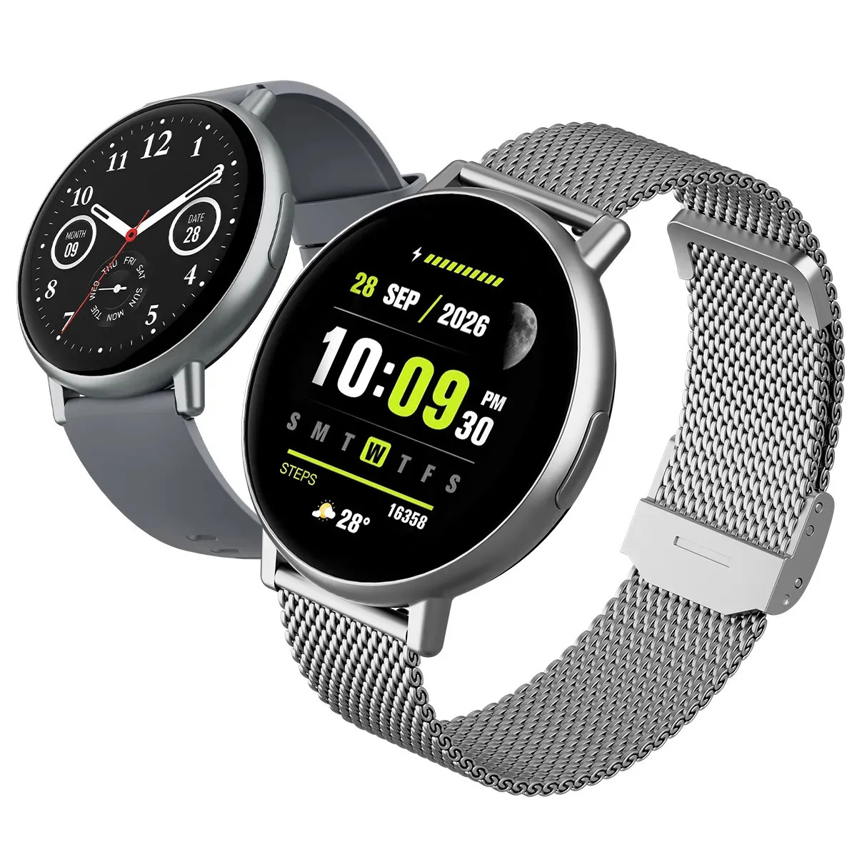 Relógio Smartwatch Forestory Smart Watch Inteligente Redondo Bluetooth Ip68 À Prova D'água Notificações Chamadas Relogio Corrida com Android e iOS Com 2 Pulseiras Feminino Masculino Alumínio