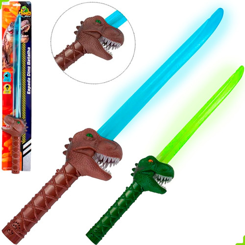 Espada Brinquedo Dinossauro Som E Luz Jurássica Sabre Led Cor Azul/Verde