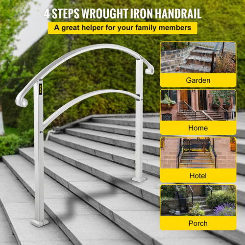Vevor Barandal Pasamanos De Escalera 4 Pasos Hierro Forjado Color Blanco