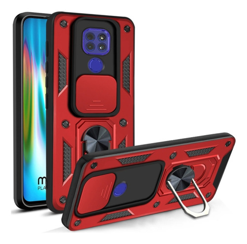 Funda Case De Motorola G9 Play Holder Protector Camara Rojo