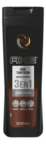 3 Pzas Jabón Líquido Axe 3 En 1 Dark Temptation 400 Ml