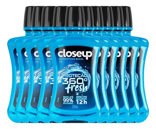 Kit Enxaguante Bucal Close Up Ice Com Álcool 250ml - 10 Unid