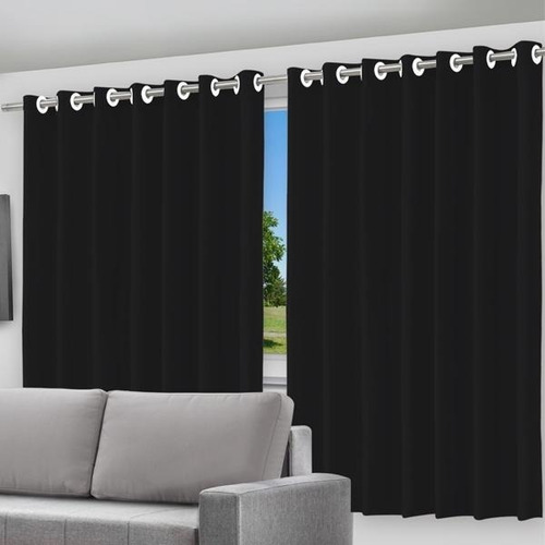 Cortina Blackout Forro 2 Em 1 Voil Preto Ilhos - 280x260cm