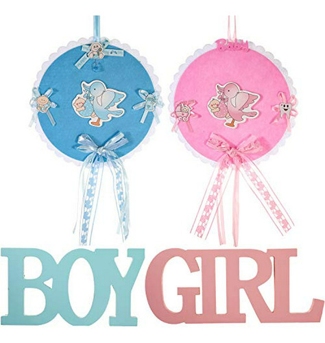 Señales - Blue Wooden Boy Sign For Baby Shower And Pink Girl