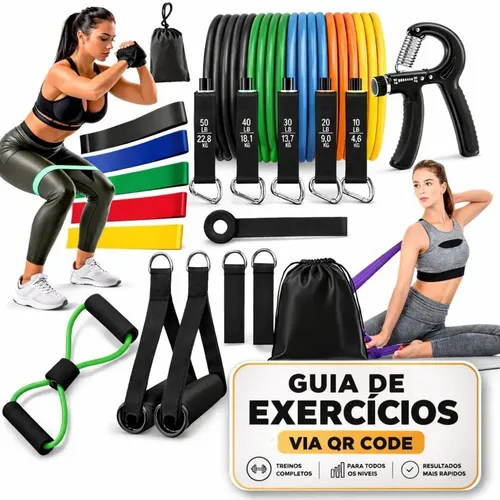 Kit 20 Itens: Elasticos Extensores + 1 Hand grip + 5 Mini bands +...