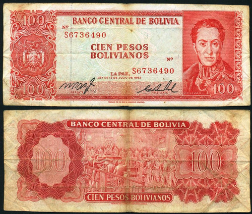Bolivia Billete De 100 Bolivianos Del Año 1962 