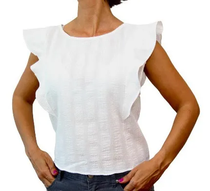 Blusa Tipo Camisa De Mujer Con Bolados Laterales Remera Dama 3.500