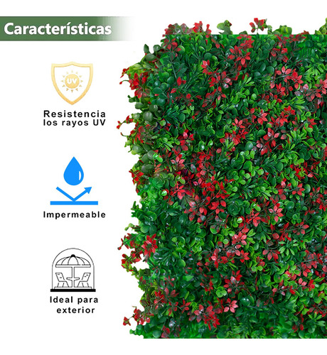 Follaje Cesped Artificial Flor Roja Sintetico 50x50cm 10 Pz