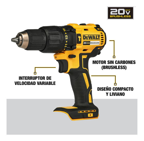 Taladro Percutor Inalámbrico Dewalt 20v Brushless Dcd709d2