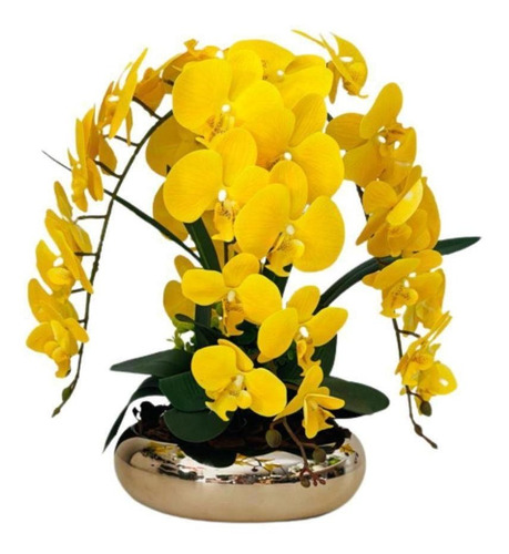Arranjo Flores 4 Orquídeas Artificiais Real 3d Com Vaso